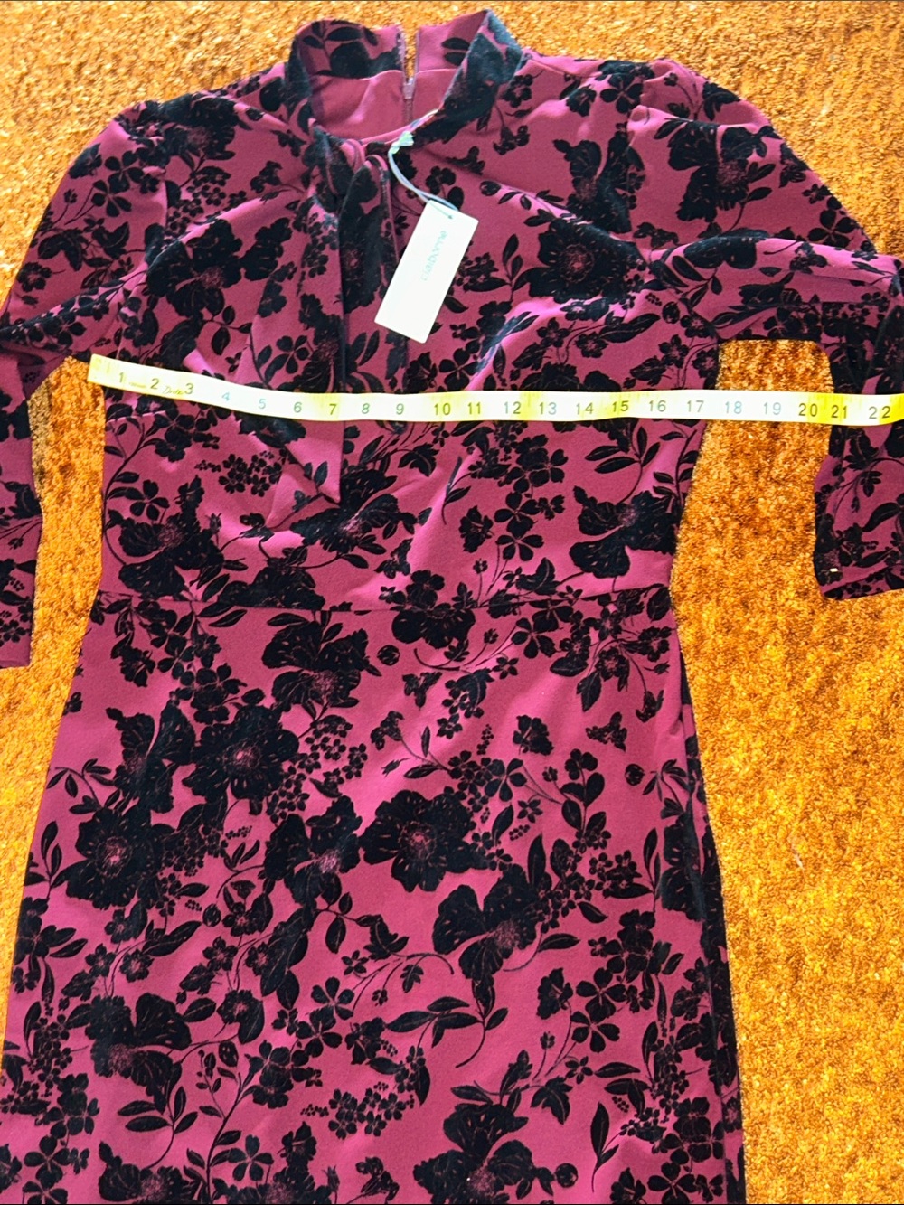 Liz Claiborne Plum Midi Dress with Black Floral Burnout - Picture 3 of 8